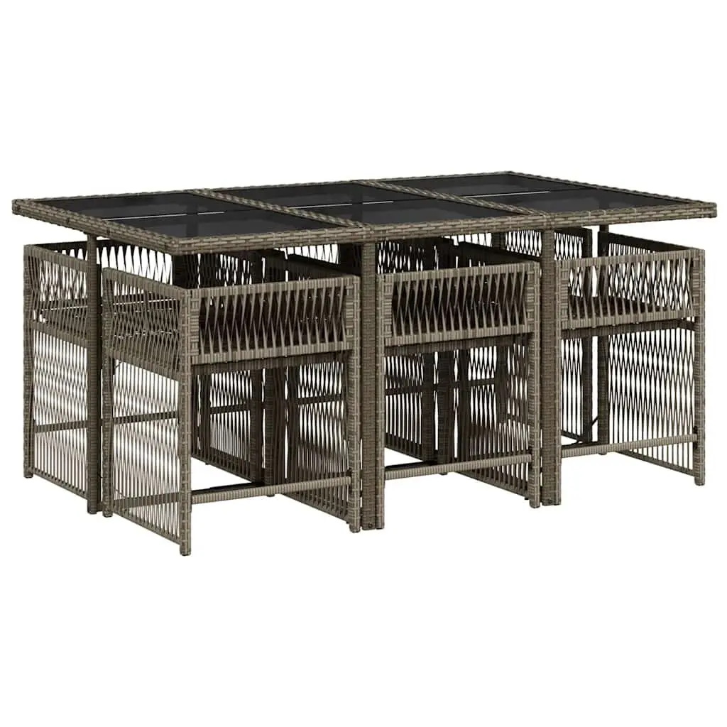 Garden Dining Set 7 Piece Outdoor Furniture with Cushions Grey Poly Rattan Table