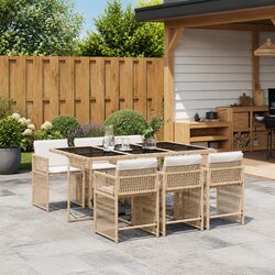 7 Piece Garden Dining Set Outdoor Patio Furniture with Cushions Beige Poly