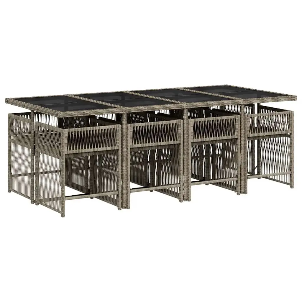 Garden Dining Set Grey 9 Piece PE Rattan Outdoor Furniture with Cushions