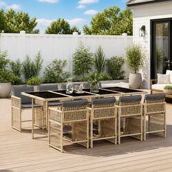 9 Piece Outdoor Dining Set Garden Patio Furniture Beige Poly Rattan with