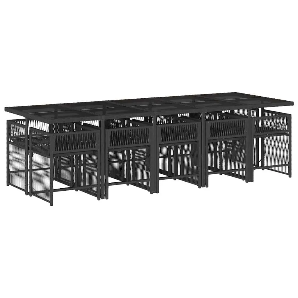 Outdoor Dining Set Black 11 Piece PE Rattan Chairs Table Cushions