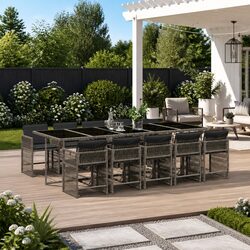 Garden Dining Set 11 Piece Outdoor Furniture Grey Poly Rattan Chairs Table