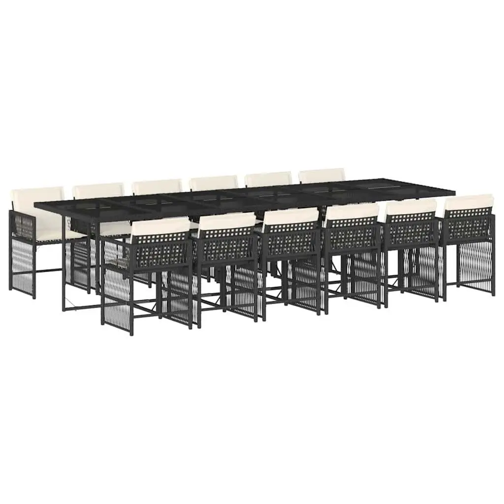 Garden Dining Set Black 13 Piece Poly Rattan Outdoor Furniture with Cushions