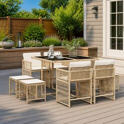 Concise 9 Piece Garden Dining Set with Cushions