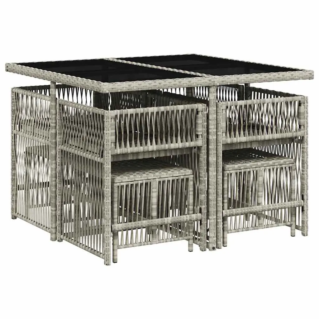 Garden Dining Set 9 Piece Outdoor Furniture Grey Poly Rattan Cushions Glass