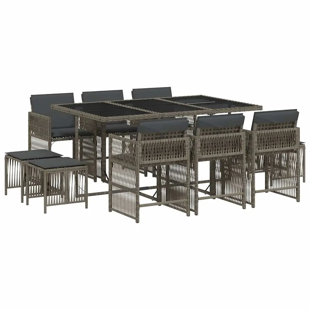 11-Piece Outdoor Dining Set with Grey Cushions