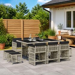 Garden Dining Set 11 Piece Outdoor Furniture Grey Poly Rattan Chairs Table Patio