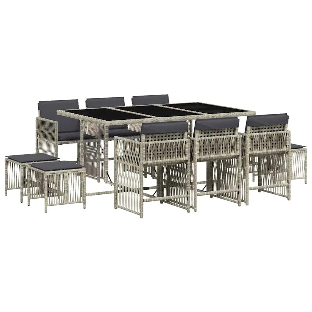 Garden Dining Set 11 Piece Outdoor Furniture Grey Poly Rattan Chairs Table Patio