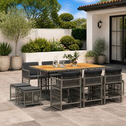 Garden Dining Set 11 Piece Outdoor Furniture Table Chairs Grey Poly Rattan
