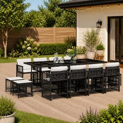 Garden Dining Set 13 Piece Outdoor Furniture Black Poly Rattan Patio Table