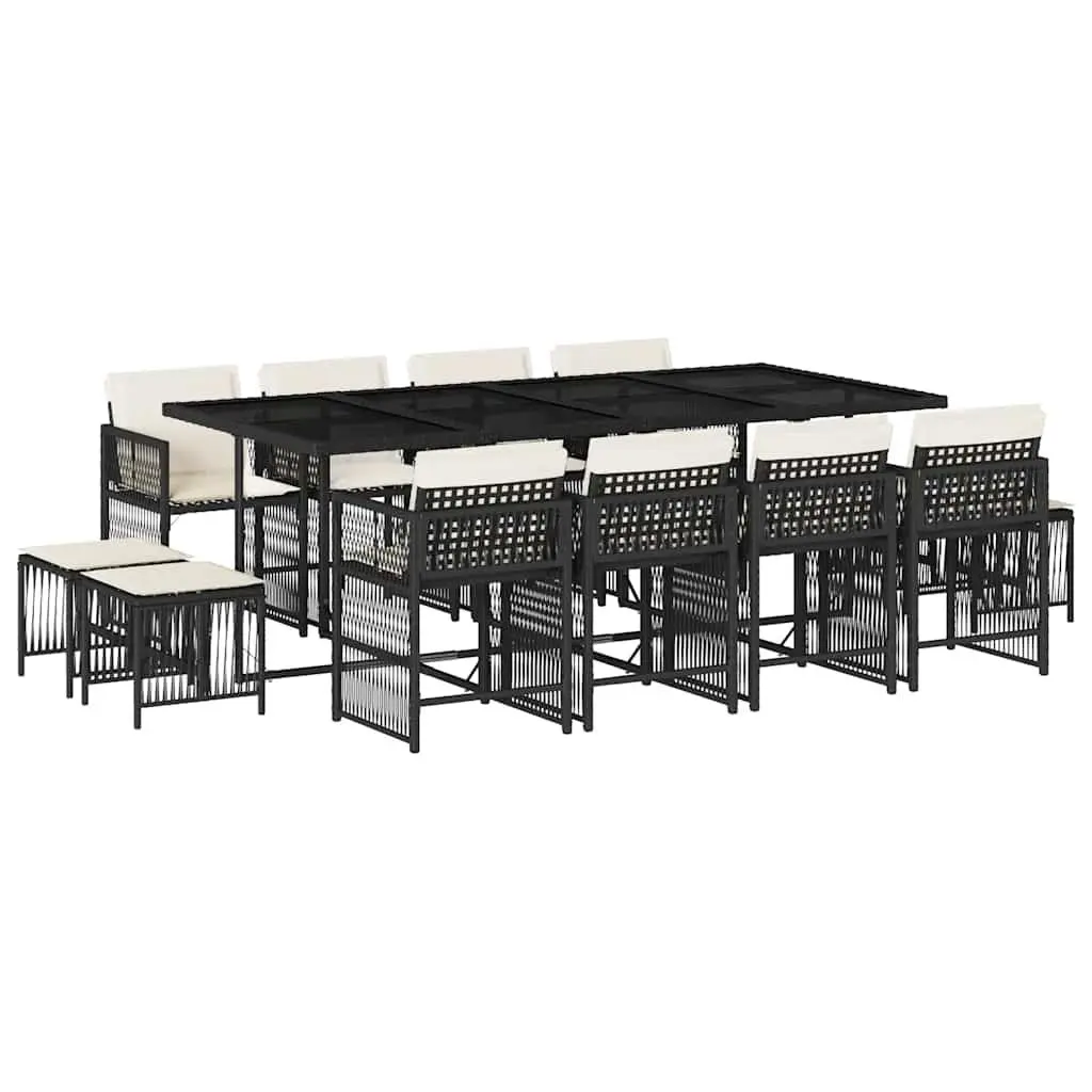 Garden Dining Set 13 Piece Outdoor Furniture Black Poly Rattan Patio Table