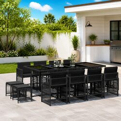Outdoor Dining Set 13 Piece Garden Furniture Poly Rattan Chairs Table Cushions