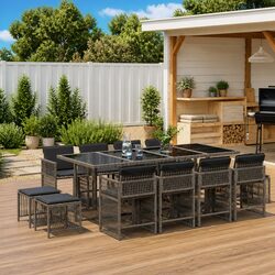13-Piece Garden Dining Set with Grey Cushions