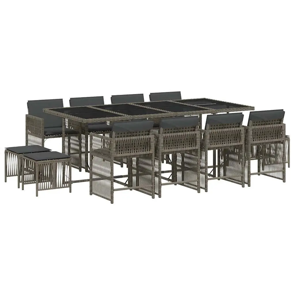 Garden Dining Set Grey 13 Piece Outdoor Furniture Poly Rattan Chairs Table Cushions