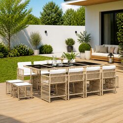 Garden Dining Set 13 Piece Outdoor Furniture Poly Rattan Chairs Table Cushions