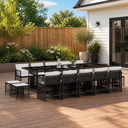 Outdoor Dining Set 15 Piece Garden Furniture Black Poly Rattan with Cushions