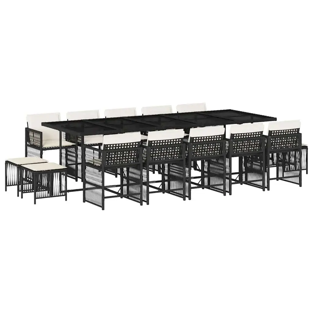 Outdoor Dining Set Black 15 Piece Garden Furniture Poly Rattan with Cushions