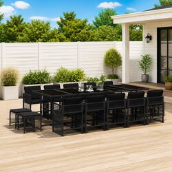 Garden Dining Set 15 Piece Outdoor Furniture Black PE Rattan Chairs Table