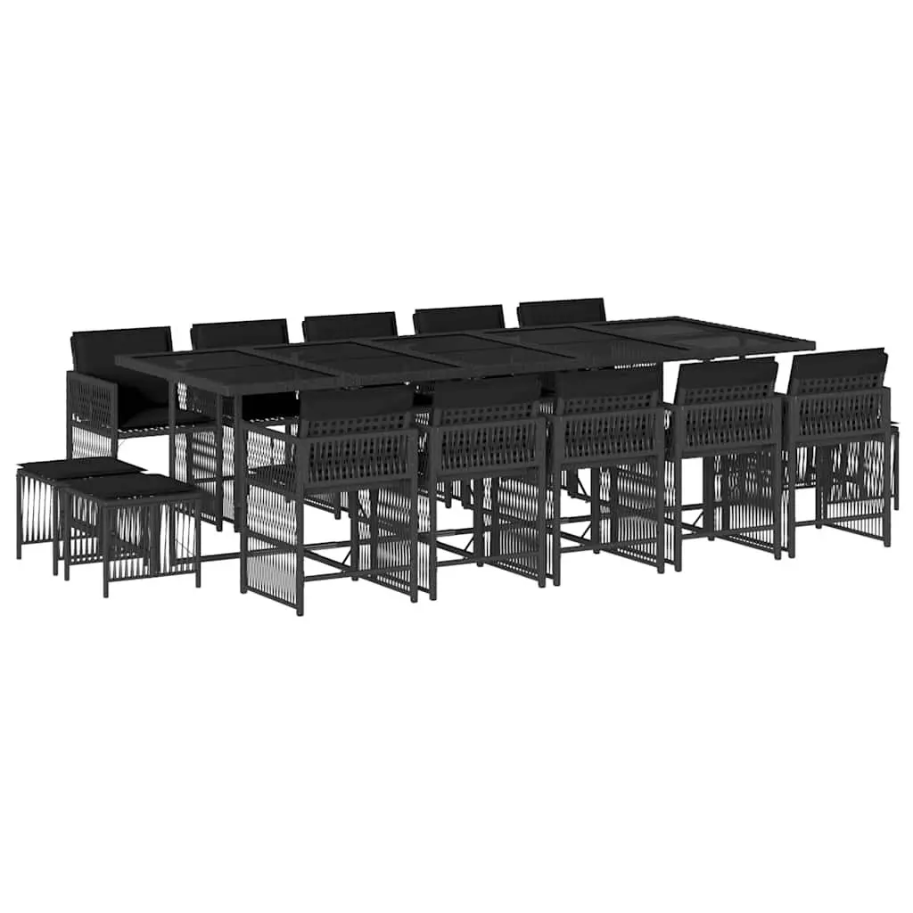 Garden Dining Set 15 Piece Outdoor Furniture Black PE Rattan Chairs Table