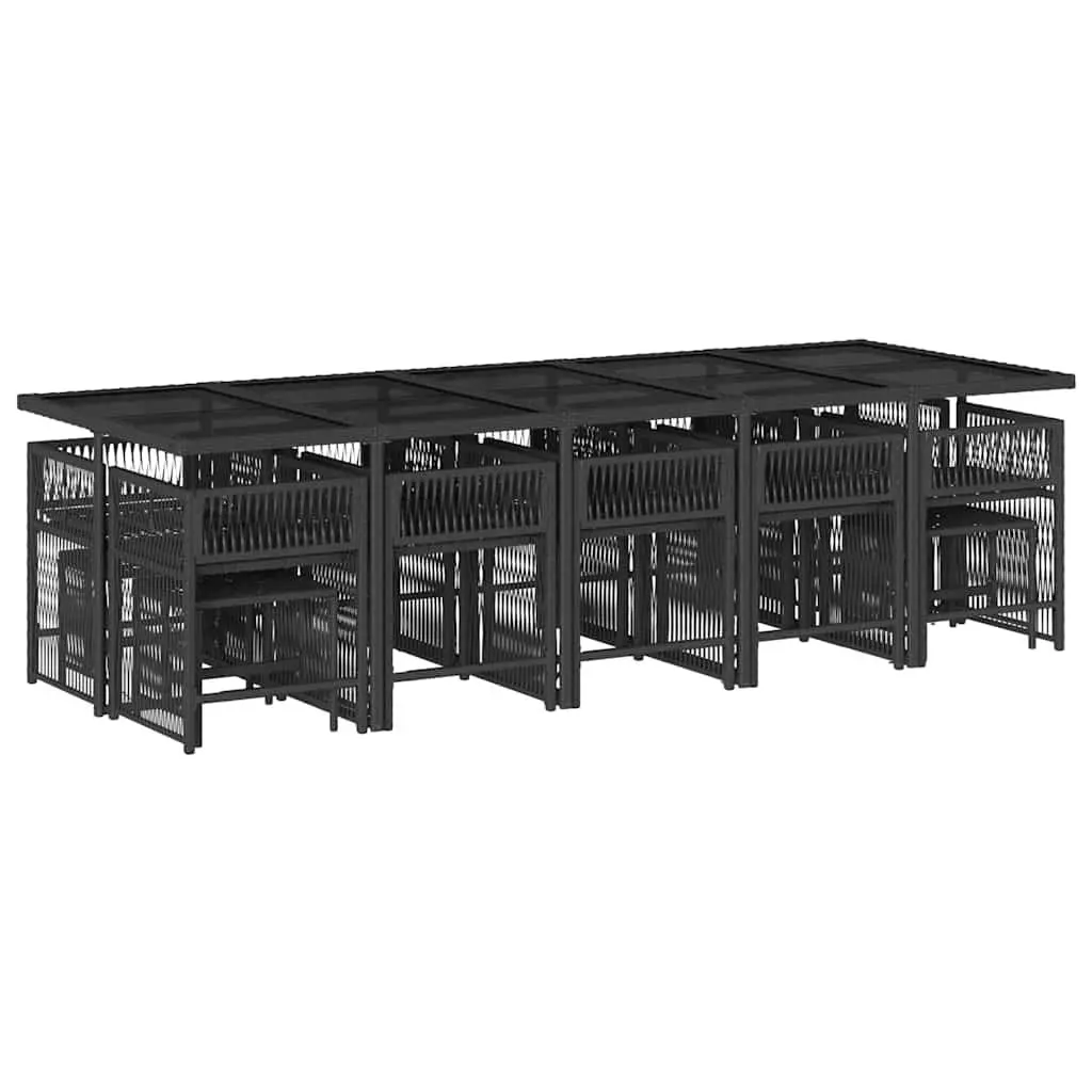 Garden Dining Set 15 Piece Outdoor Furniture Black PE Rattan Chairs Table