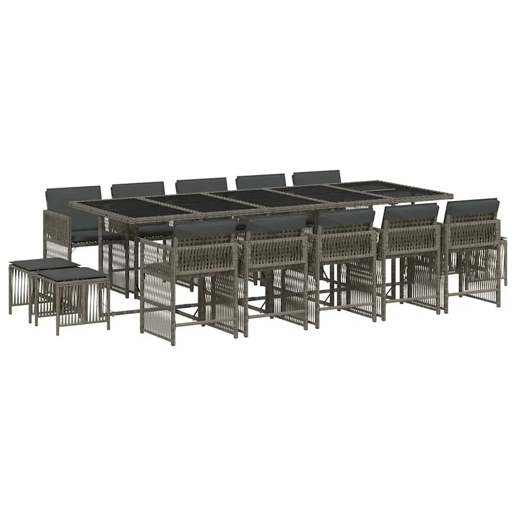 Garden Dining Set 15 Piece Outdoor Furniture Grey Poly Rattan Chairs Table Patio