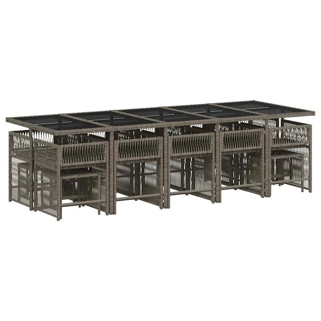 Garden Dining Set 15 Piece Outdoor Furniture Grey Poly Rattan Chairs Table Patio