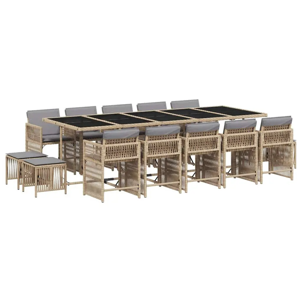 Garden Dining Set 15 Piece Outdoor Furniture with Cushions Beige Poly Rattan