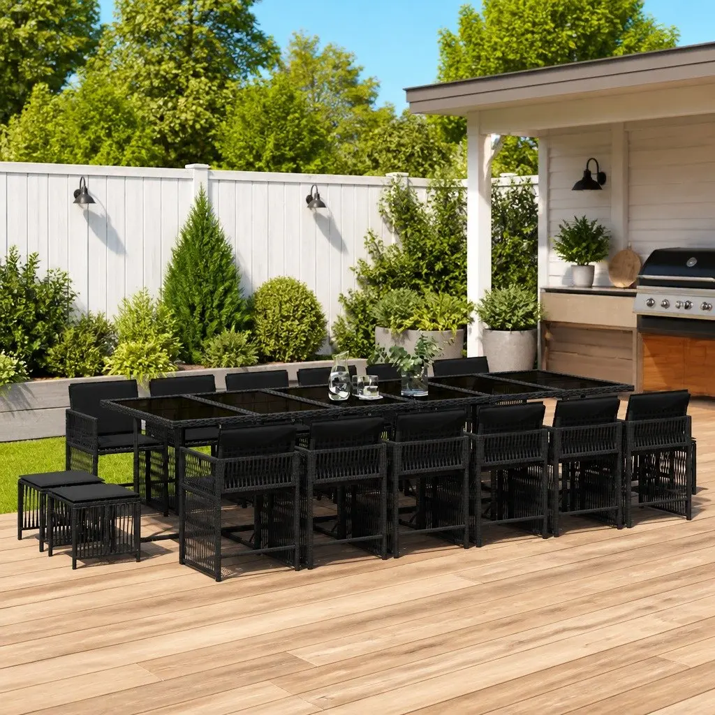 Outdoor Dining Set Black 17 Piece Garden Furniture PE Rattan Chairs Table