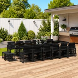 Outdoor Dining Set 17 Piece Garden Furniture Black Poly Rattan Chairs Table