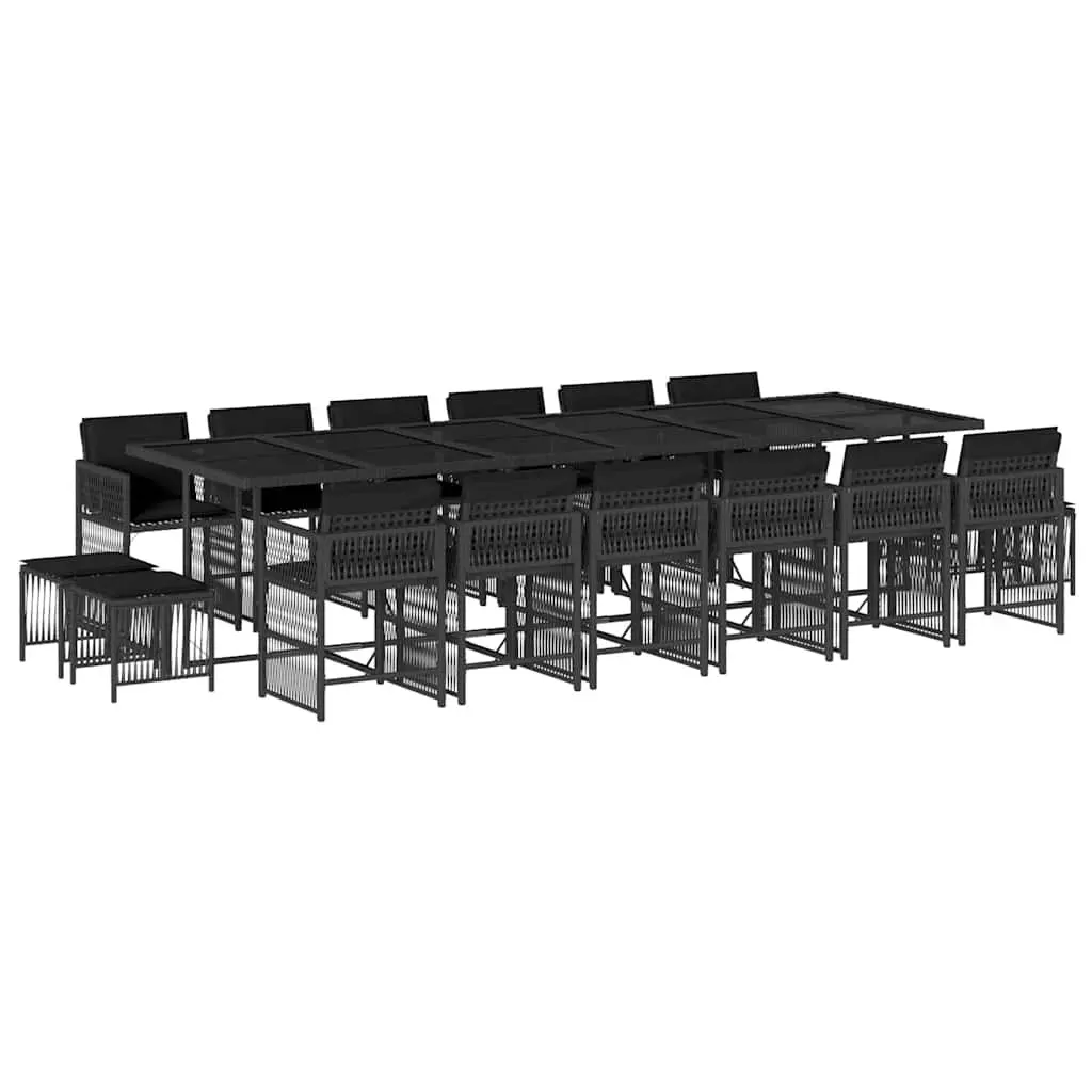 Outdoor Dining Set Black 17 Piece Garden Furniture PE Rattan Chairs Table
