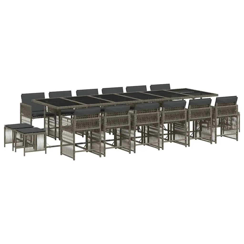 Garden Dining Set 17 Piece Grey Poly Rattan Outdoor Furniture with Cushions