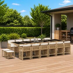 Garden Dining Set 17 Piece Outdoor Furniture Poly Rattan Chairs Table Cushions