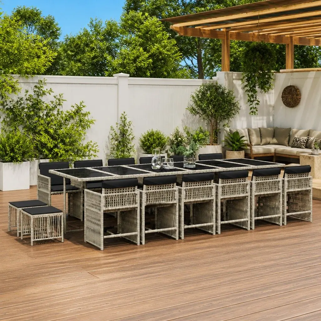 Garden Dining Set 17 Piece Outdoor Furniture Grey Poly Rattan with Cushions