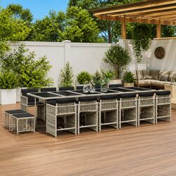 Garden Dining Set 17 Piece Outdoor Furniture Grey Poly Rattan with Cushions