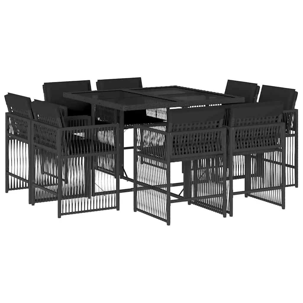 Garden Dining Set Black 9 Piece Poly Rattan Chairs Table Cushions Outdoor Patio
