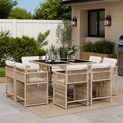 9 Piece Garden Dining Set Outdoor Patio Furniture Beige Poly Rattan Chairs Table