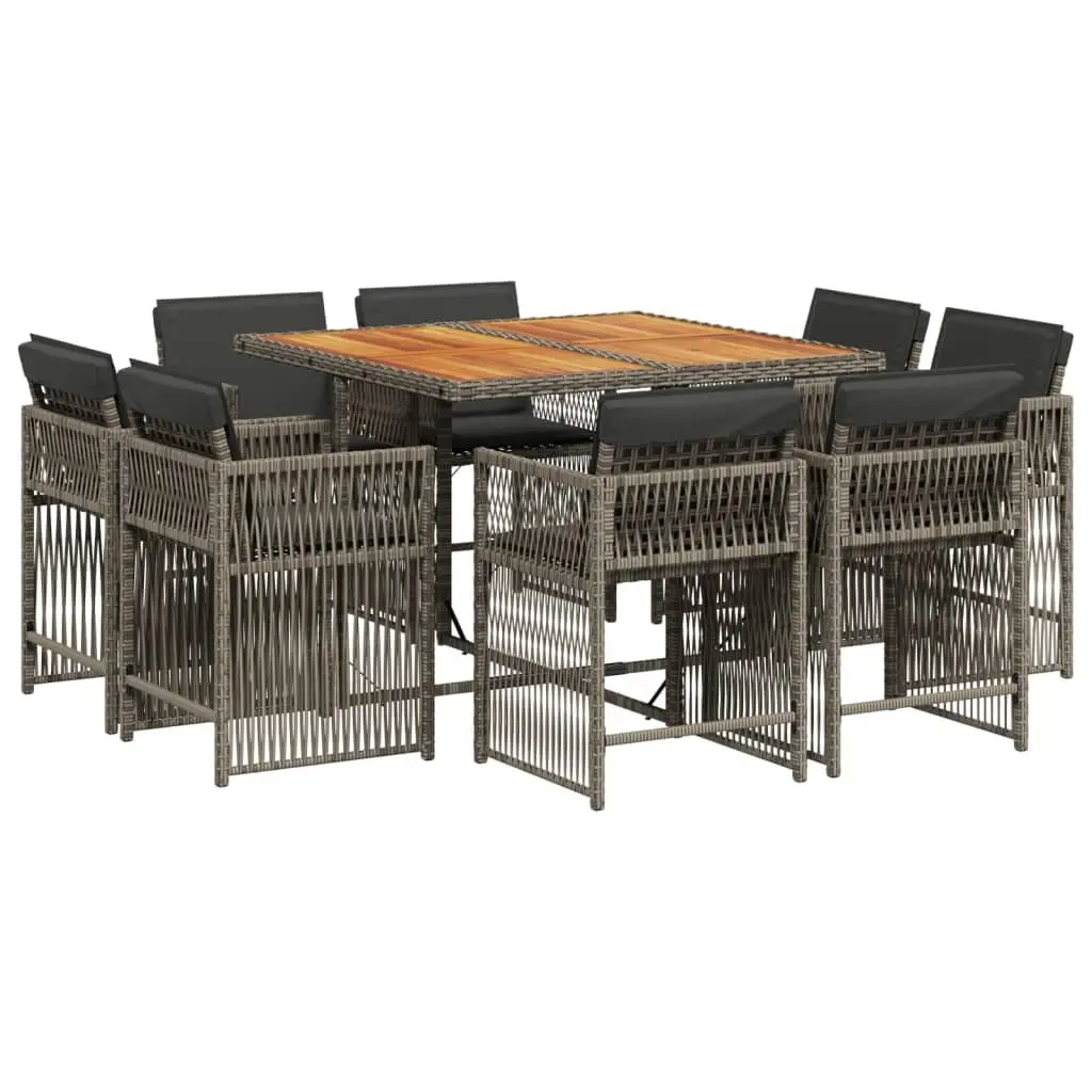 Garden Dining Set 9 Piece Outdoor Furniture Grey Poly Rattan Chairs Table Patio