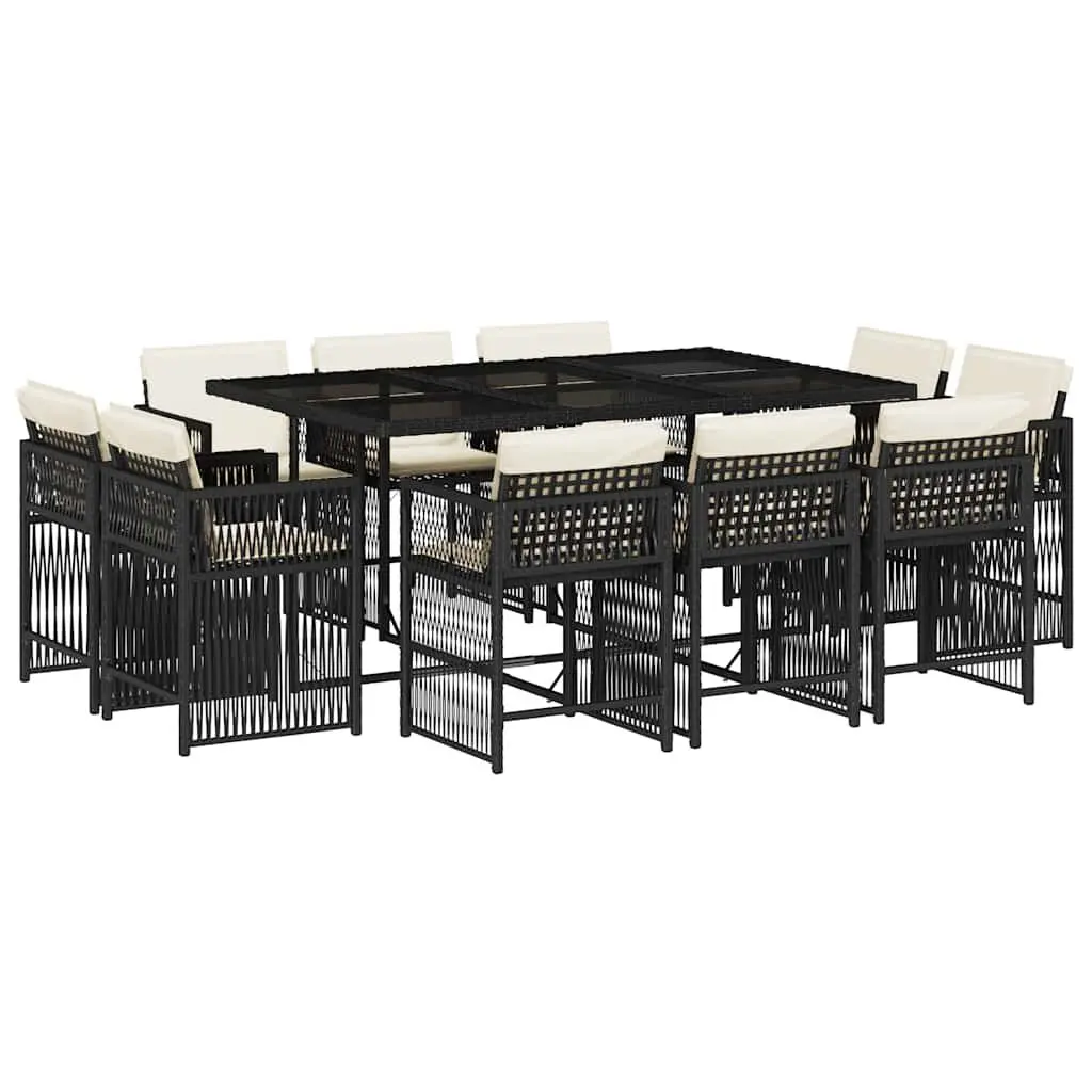 Garden Dining Set 11 Pieces Outdoor Furniture Black Poly Rattan Cushions Table