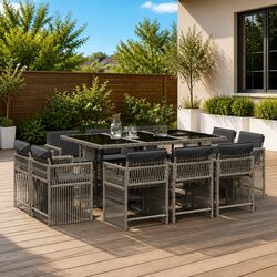11-Piece Outdoor Dining Set: Grey Rattan & Cushions
