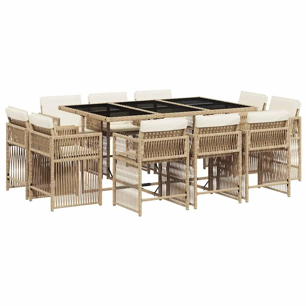 Garden Dining Set 11 Piece Outdoor Furniture Beige Poly Rattan Chairs Table