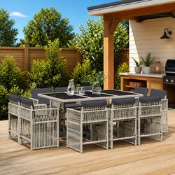 Concise 11-Piece Outdoor Dining Set in Grey Rattan