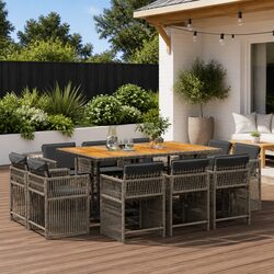 Compact 11-Piece Grey Rattan Dining Set for Your Garden