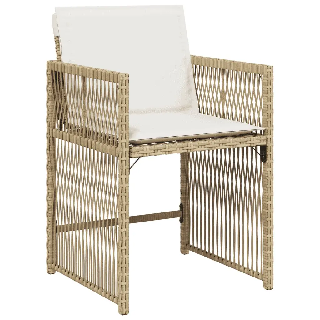 13 Piece Garden Dining Set Beige Outdoor Patio Furniture Poly Rattan Chairs with Folding Backrests and Thickly Padded Cushions