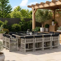 Garden Dining Set 13 Piece Outdoor Furniture Grey Poly Rattan with Cushions