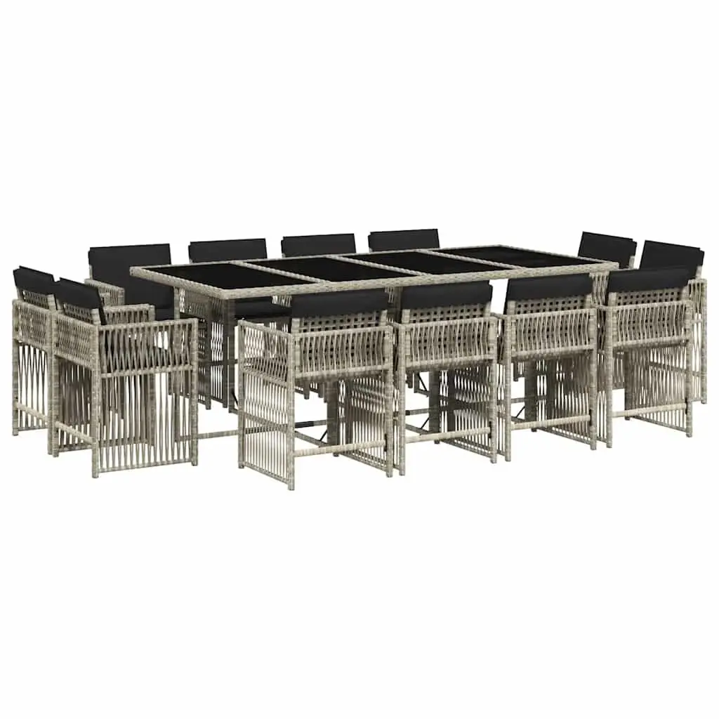 Garden Dining Set 13 Piece Outdoor Furniture Grey Poly Rattan with Cushions