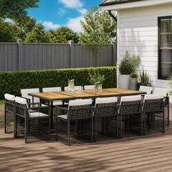 Outdoor Garden Dining Set 13 Piece Black Poly Rattan Chairs Table Cushions