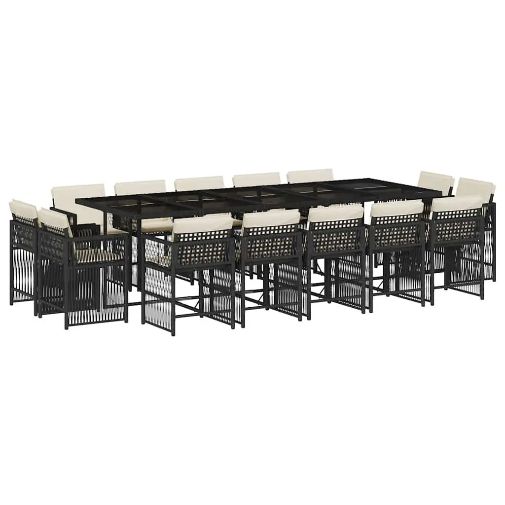 Outdoor Dining Set Black 15 Piece Poly Rattan Garden Furniture with Cushions