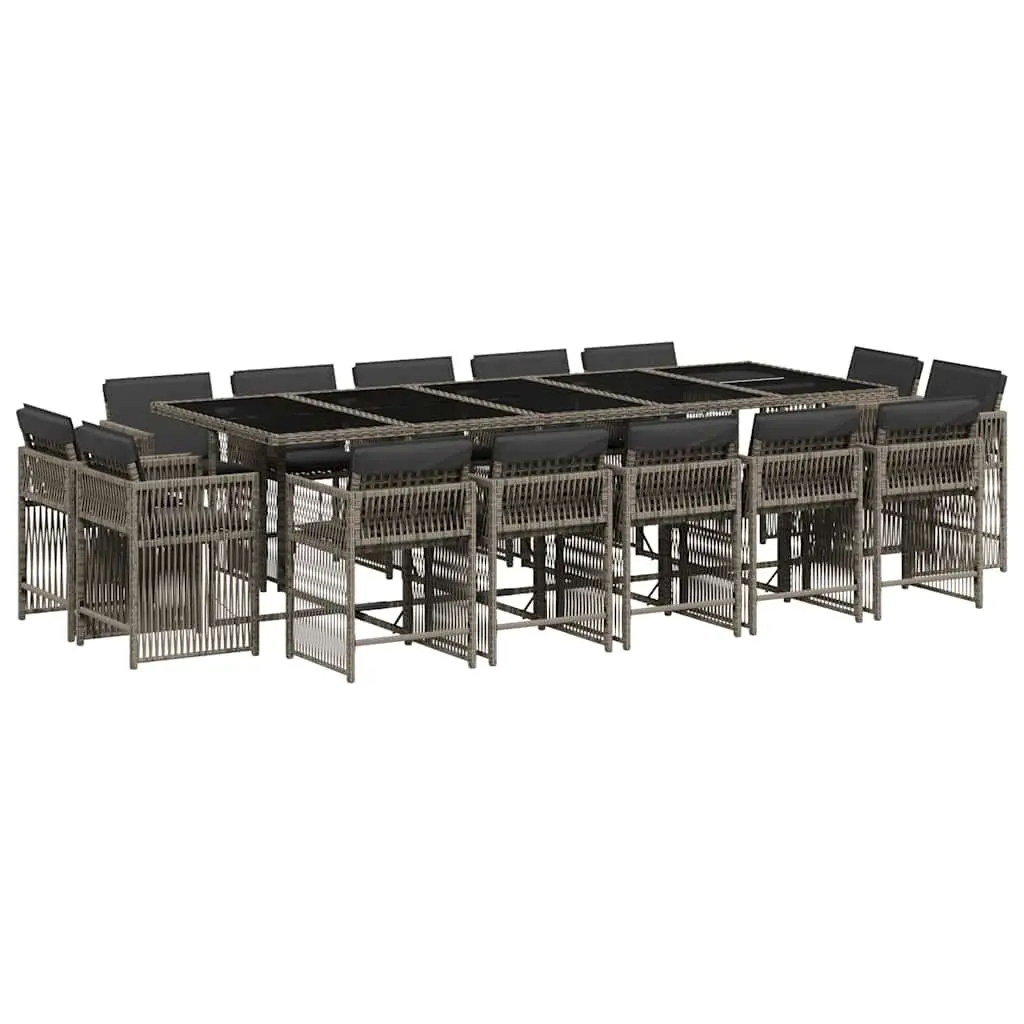 Garden Dining Set 15 Pieces Outdoor Furniture Grey Poly Rattan with Cushions