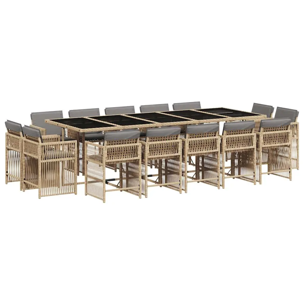 Garden Dining Set Beige 15 Piece Outdoor Patio Furniture with Cushions