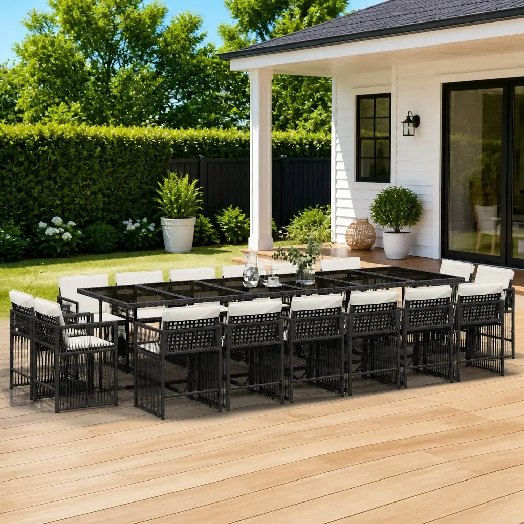 Garden Dining Set 17 Piece Outdoor Furniture Poly Rattan Chairs Table Cushions